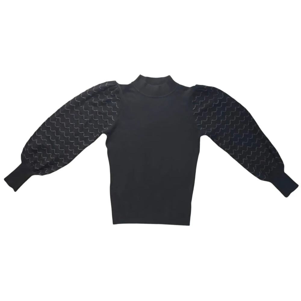 Vita Milano Black Mock-Neck Puff Sleeve Sweater